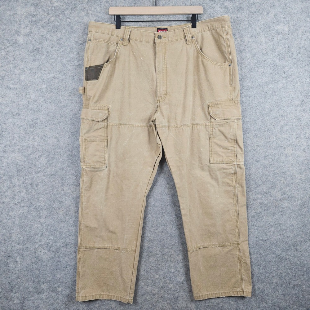Wrangler Workwear Men's Tan Cargo Pants 42x31 Cotton Ripstop Utility WORN SNAGS
